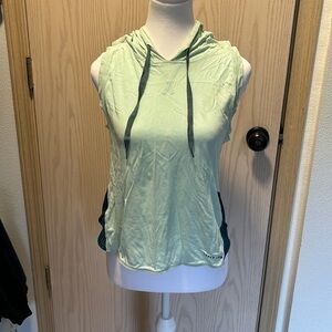 Green and blue Under Armor workout top with a hood.